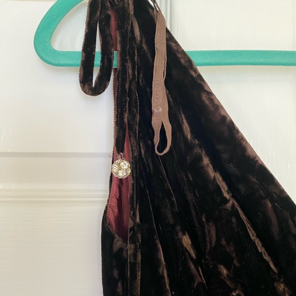 Vintage Chocolate Brown Crushed Velvet Dress - Picture 3 of 9